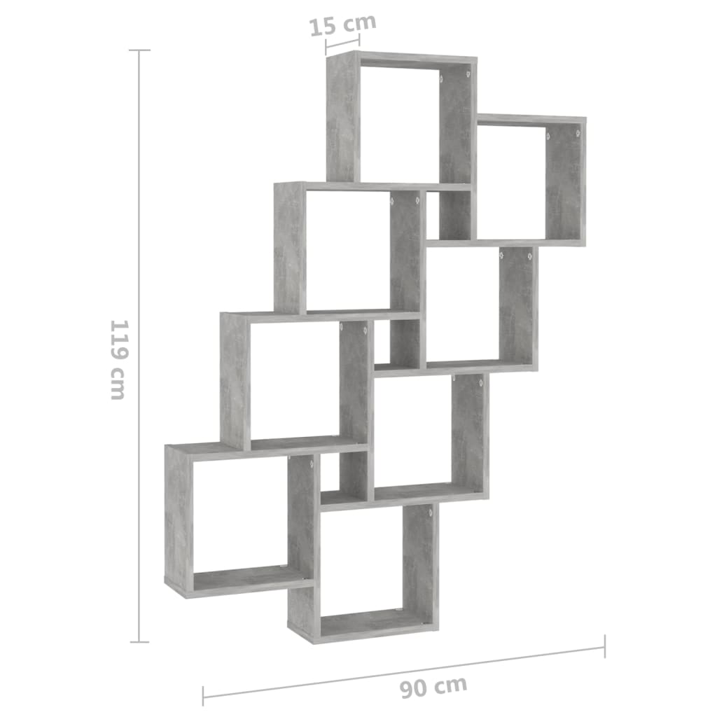 vidaXL Raft de perete cub, gri beton, 90x15x119 cm, PAL vidaXL Raft de perete cub, gri beton, 90x15x119 cm, PAL