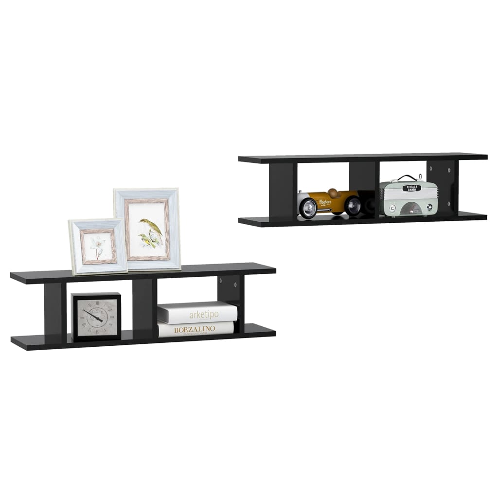vidaXL Rafturi de perete, 2 buc., negru, 75x18x20 cm, lemn vidaXL Rafturi de perete, 2 buc., negru, 75x18x20 cm, lemn