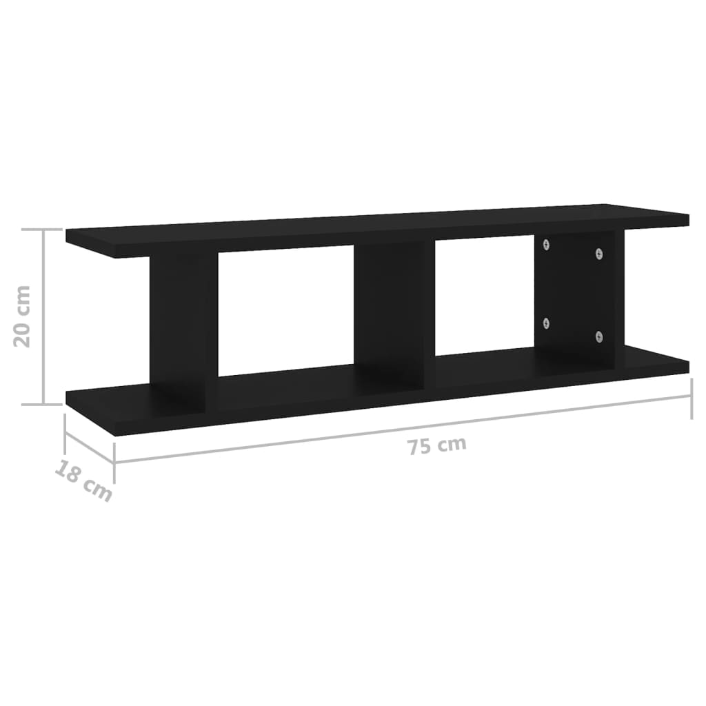 vidaXL Rafturi de perete, 2 buc., negru, 75x18x20 cm, lemn vidaXL Rafturi de perete, 2 buc., negru, 75x18x20 cm, lemn