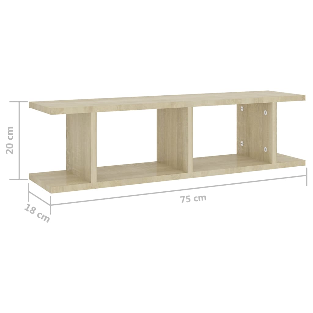 vidaXL Rafturi de perete, 2 buc., stejar sonoma, 75x18x20 cm, lemn