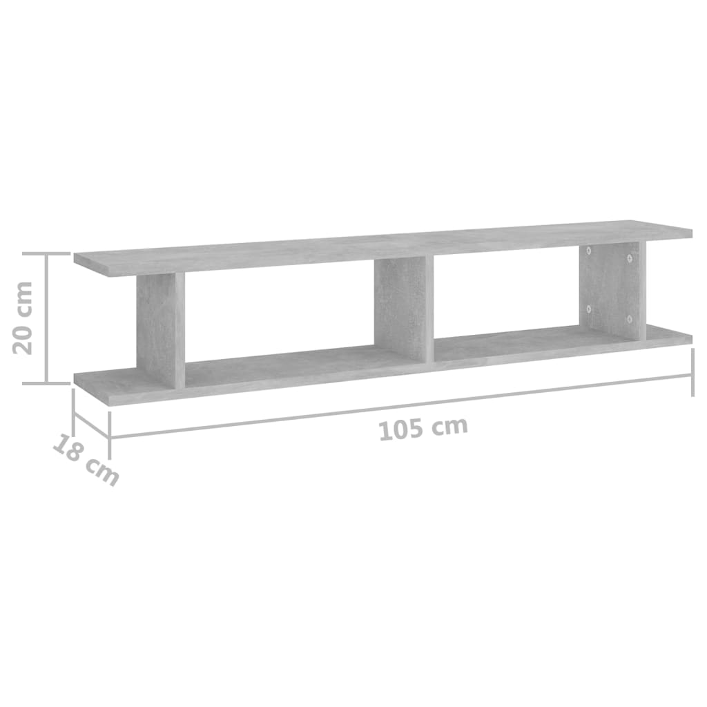 vidaXL Rafturi de perete, 2 buc., gri beton, 105x18x20 cm, PAL