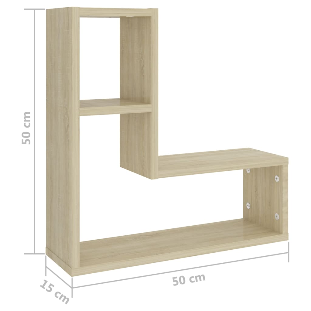 vidaXL Rafturi de perete, 2 buc., stejar sonoma, 50x15x50 cm, PAL