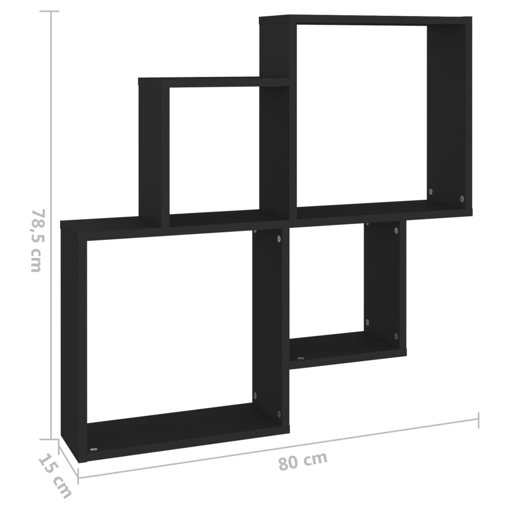 vidaXL Raft de perete cub, negru, 80x15x78,5 cm, PAL vidaXL Raft de perete cub, negru, 80x15x78,5 cm, PAL