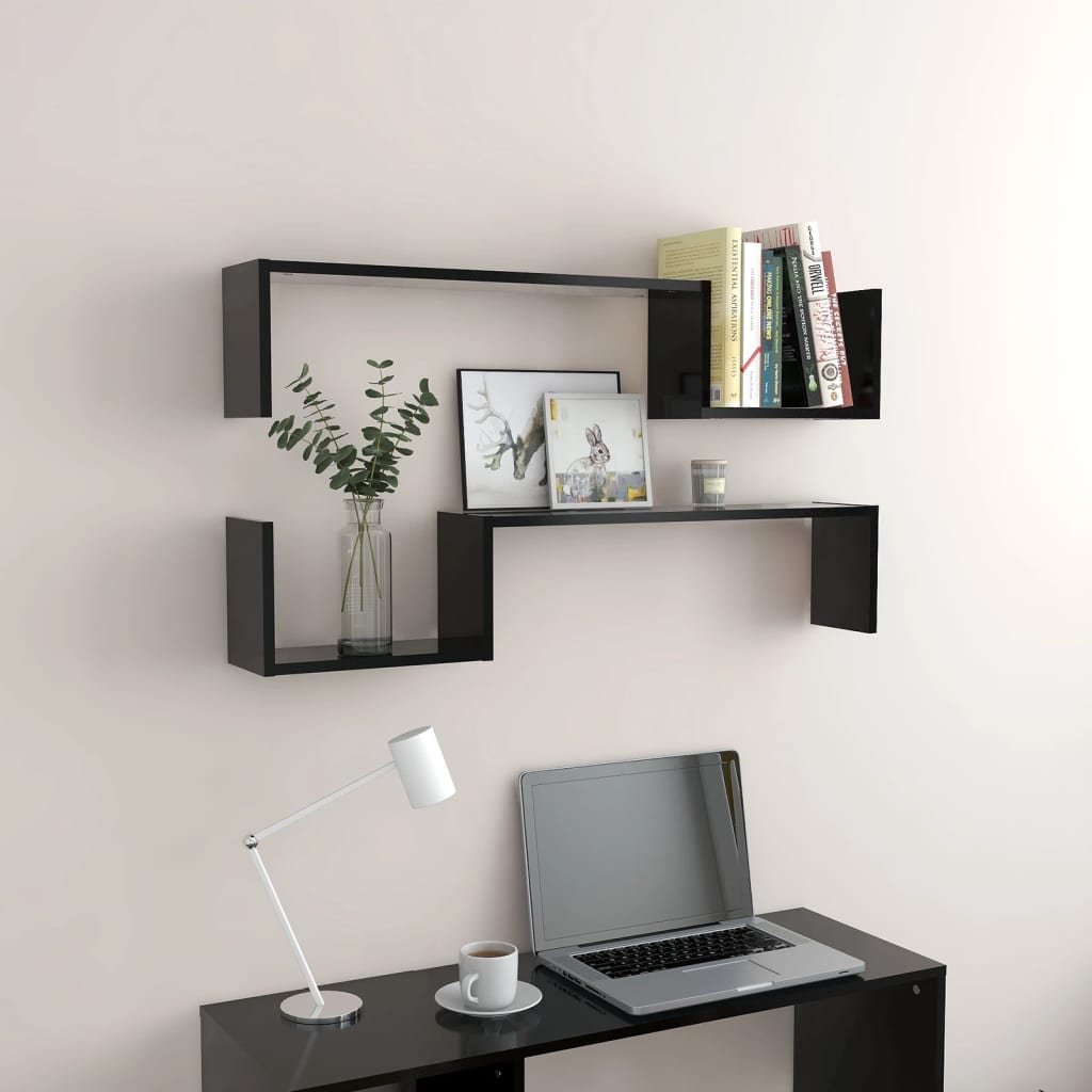 vidaXL Rafturi de perete, 2 buc., negru, 100x15x20 cm, PAL