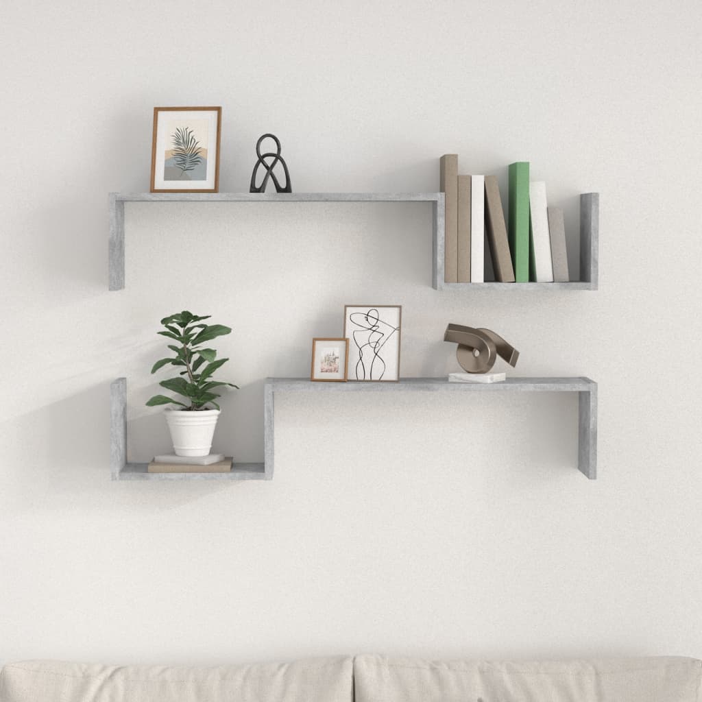 vidaXL Rafturi de perete, 2 buc, gri beton, 100x15x20 cm, PAL