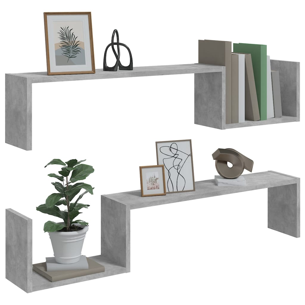 vidaXL Rafturi de perete, 2 buc, gri beton, 100x15x20 cm, PAL