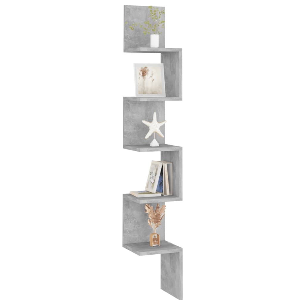 vidaXL Raft de perete pentru colț, gri beton, 20x20x127,5 cm , PAL vidaXL Raft de perete pentru colț, gri beton, 20x20x127,5 cm , PAL