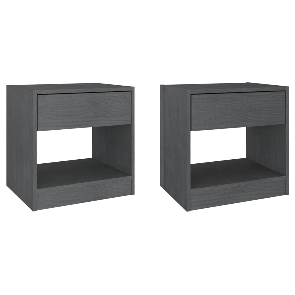 vidaXL Noptiere, 2 buc., gri, 40x31x40 cm, lemn masiv de pin vidaXL Noptiere, 2 buc., gri, 40x31x40 cm, lemn masiv de pin