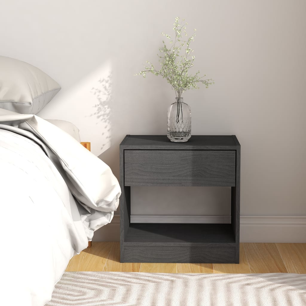 vidaXL Noptiere, 2 buc., gri, 40x31x40 cm, lemn masiv de pin vidaXL Noptiere, 2 buc., gri, 40x31x40 cm, lemn masiv de pin