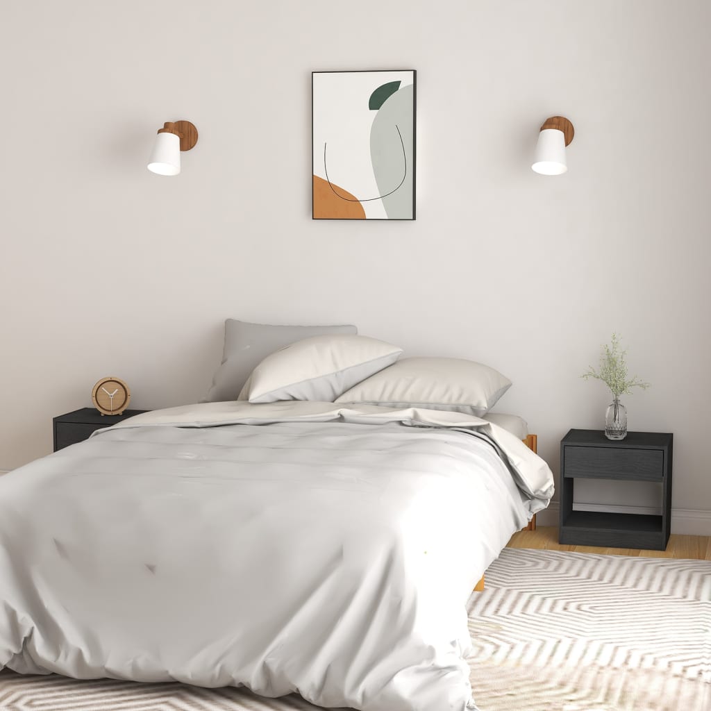vidaXL Noptiere, 2 buc., gri, 40x31x40 cm, lemn masiv de pin vidaXL Noptiere, 2 buc., gri, 40x31x40 cm, lemn masiv de pin