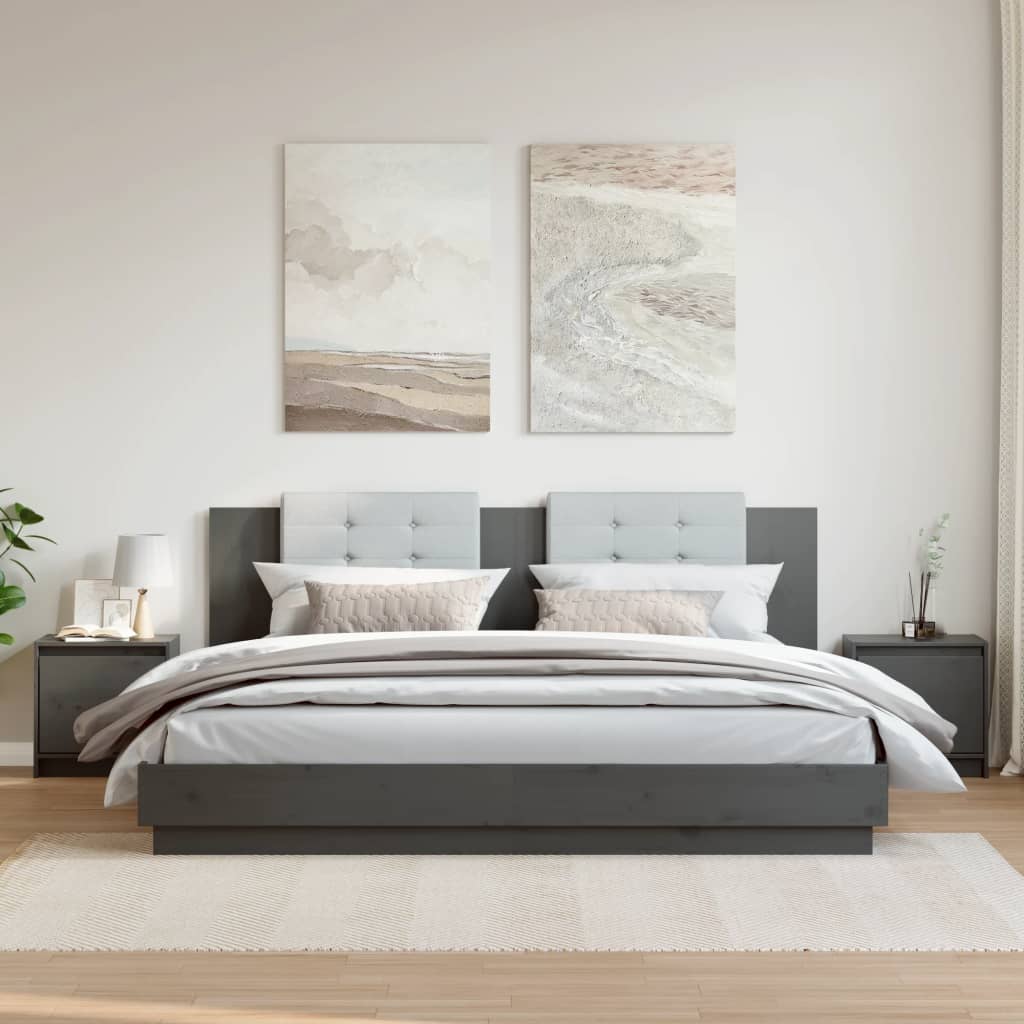 vidaXL Noptiere, 2 buc., gri, 40x30,5x40 cm, lemn masiv de pin vidaXL Noptiere, 2 buc., gri, 40x30,5x40 cm, lemn masiv de pin