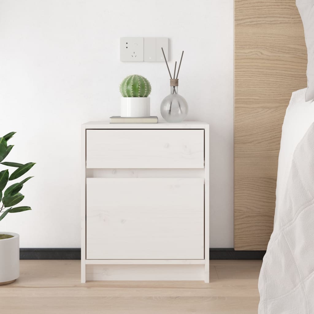 vidaXL Noptiere, 2 buc., alb, 40x31x50 cm, lemn masiv de pin