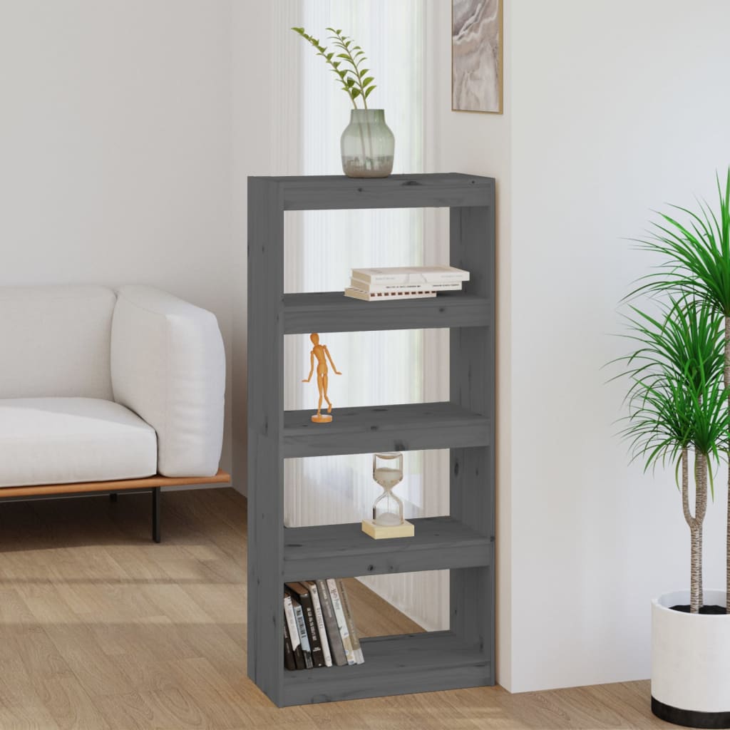 vidaXL Bibliotecă/Separator cameră gri, 60x30x135,5 cm, lemn masiv pin vidaXL Bibliotecă/Separator cameră gri, 60x30x135,5 cm, lemn masiv pin