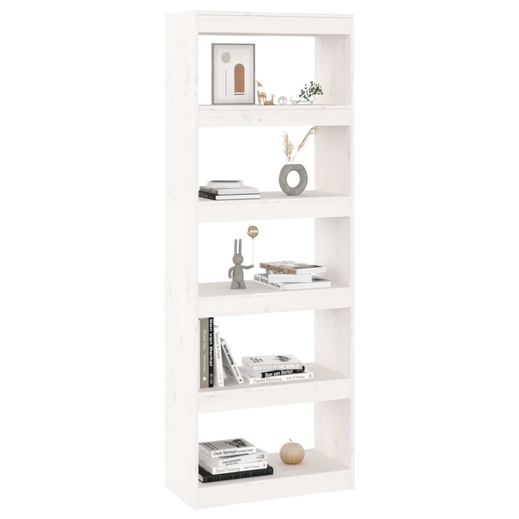 vidaXL Bibliotecă/Separator cameră, alb, 60x30x167,5cm, lemn masiv pin