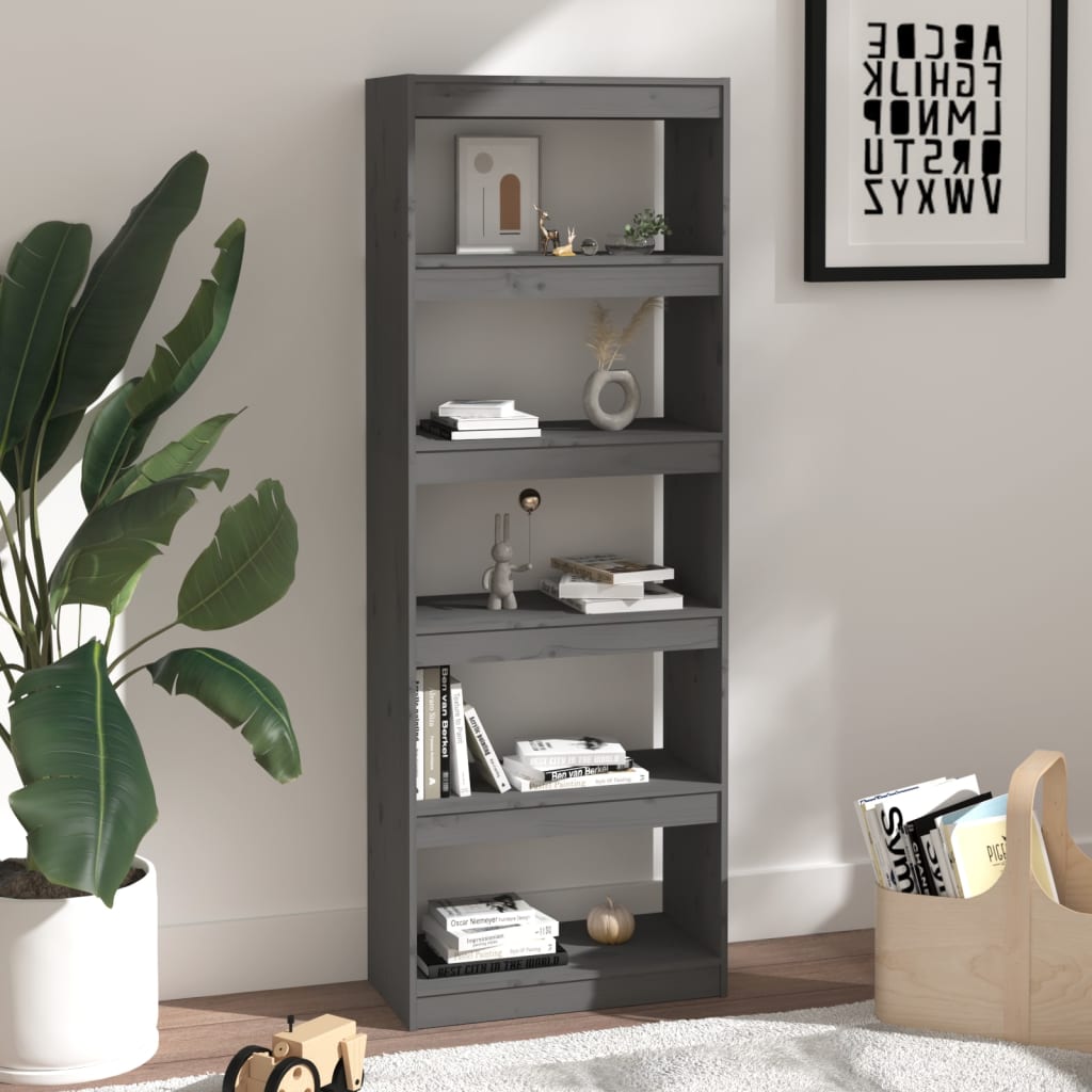 vidaXL Bibliotecă/Separator cameră, gri, 60x30x167,5 cm lemn masiv pin vidaXL Bibliotecă/Separator cameră, gri, 60x30x167,5 cm lemn masiv pin