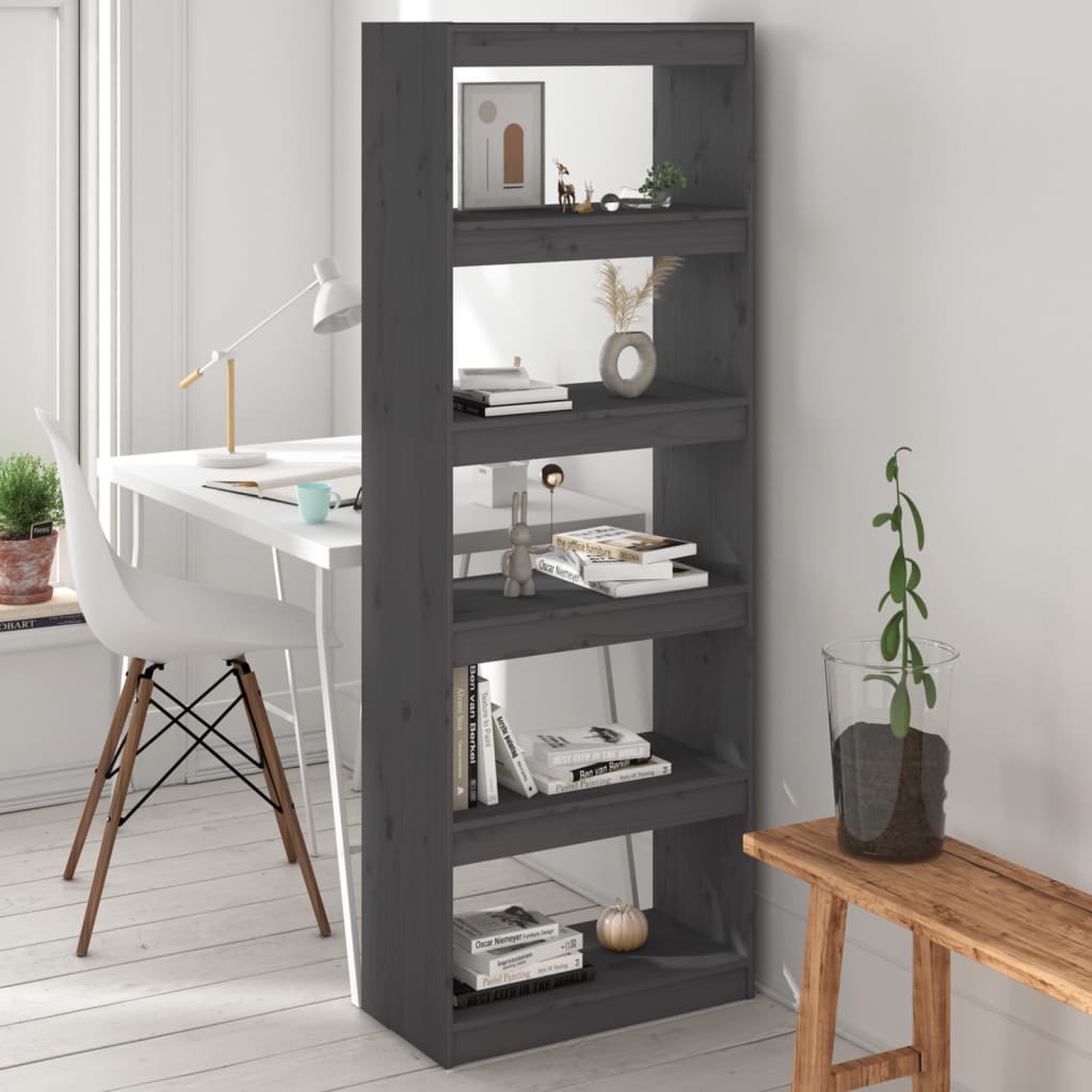 vidaXL Bibliotecă/Separator cameră, gri, 60x30x167,5 cm lemn masiv pin vidaXL Bibliotecă/Separator cameră, gri, 60x30x167,5 cm lemn masiv pin