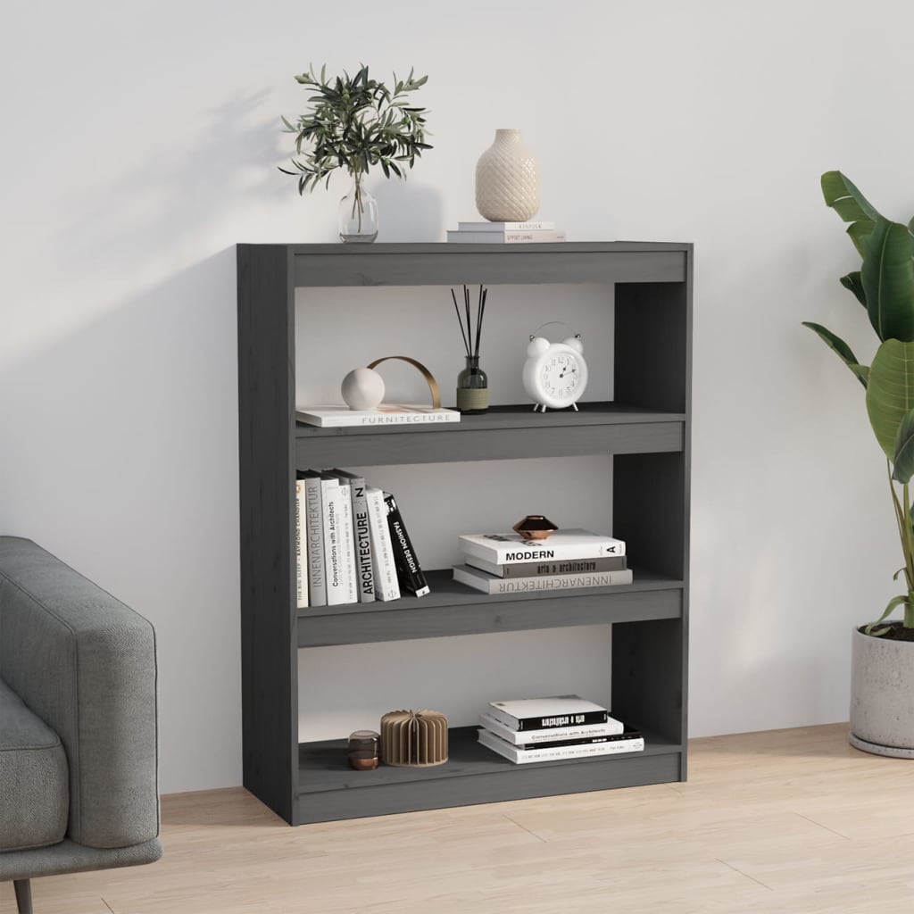 vidaXL Bibliotecă/Separator cameră gri, 80x30x103,5 cm lemn masiv pin vidaXL Bibliotecă/Separator cameră gri, 80x30x103,5 cm lemn masiv pin