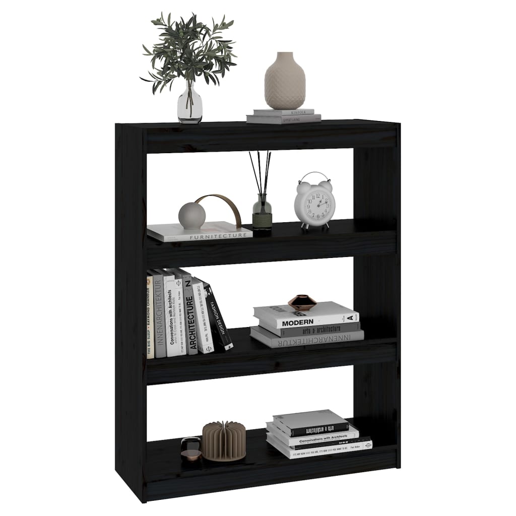 vidaXL Bibliotecă/Separator cameră negru 80x30x103,5 cm lemn masiv pin