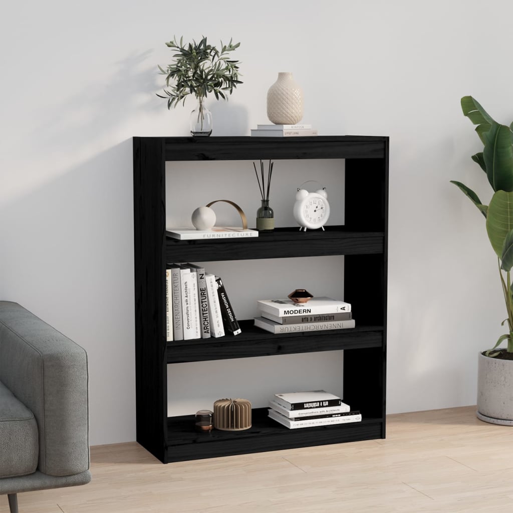 vidaXL Bibliotecă/Separator cameră negru 80x30x103,5 cm lemn masiv pin