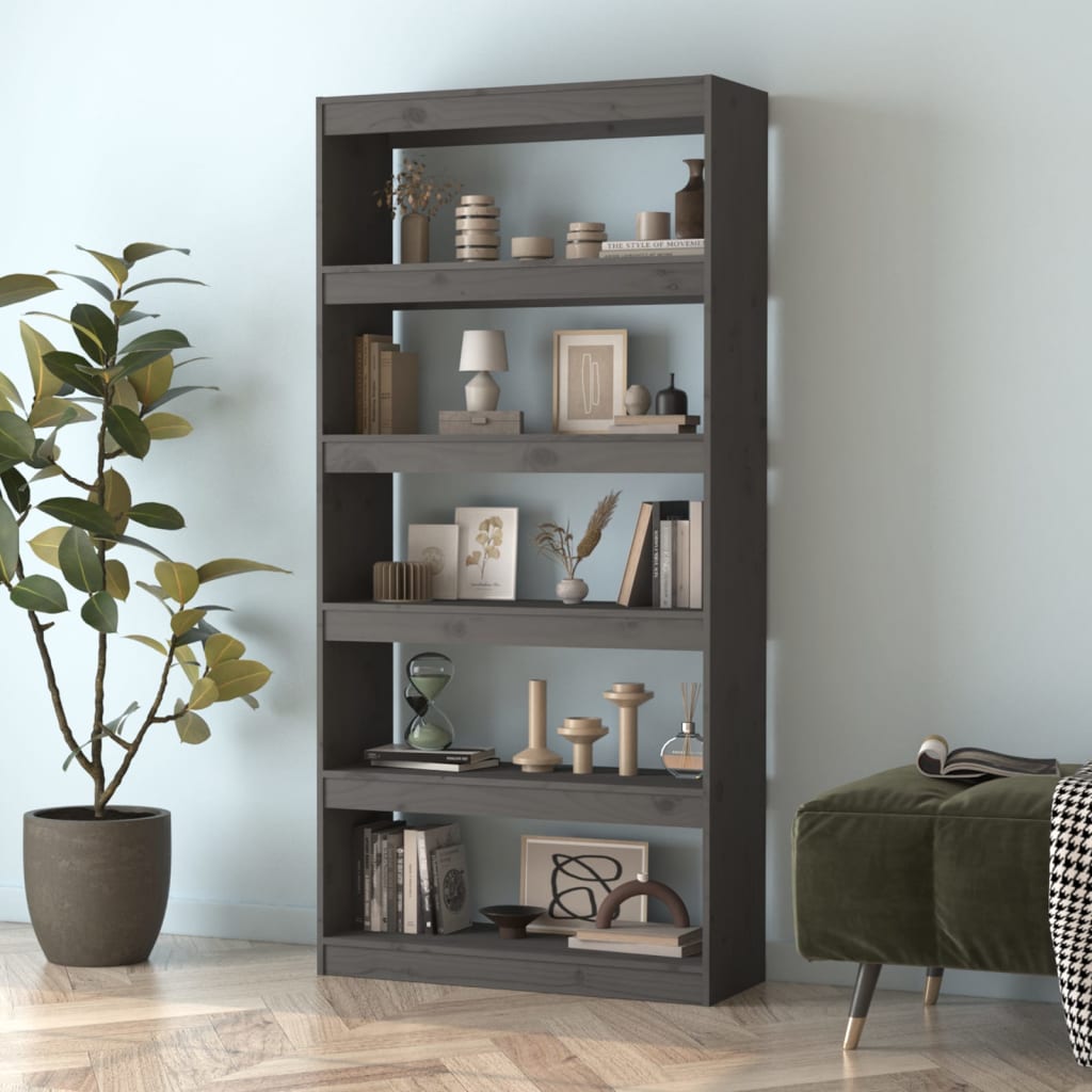 vidaXL Bibliotecă/Separator cameră, gri, 80x30x167,4 cm lemn masiv pin vidaXL Bibliotecă/Separator cameră, gri, 80x30x167,4 cm lemn masiv pin