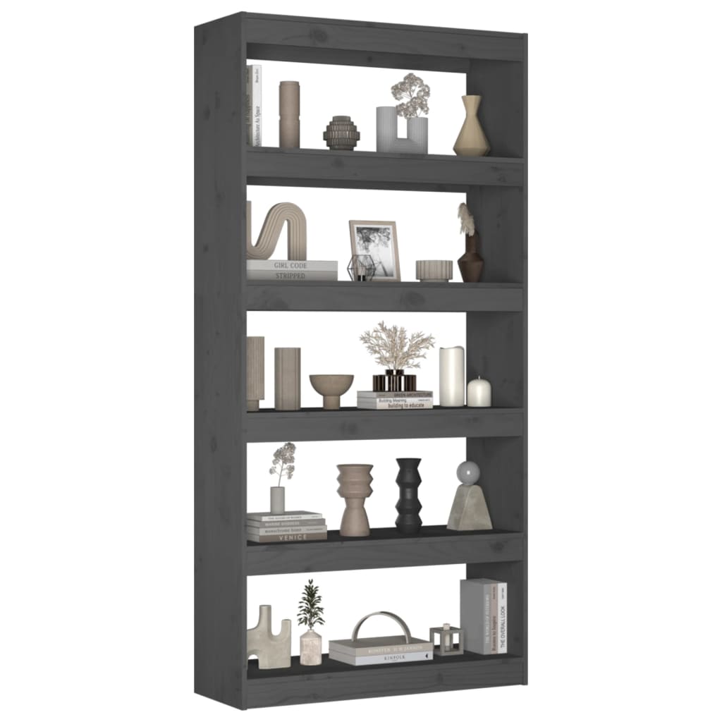 vidaXL Bibliotecă/Separator cameră, gri, 80x30x167,4 cm lemn masiv pin vidaXL Bibliotecă/Separator cameră, gri, 80x30x167,4 cm lemn masiv pin