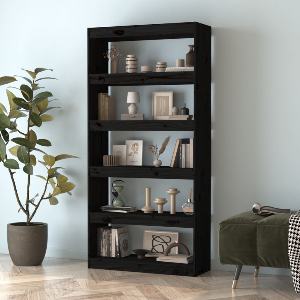 vidaXL Bibliotecă/Separator cameră negru 80x30x167,4 cm lemn masiv pin vidaXL Bibliotecă/Separator cameră negru 80x30x167,4 cm lemn masiv pin