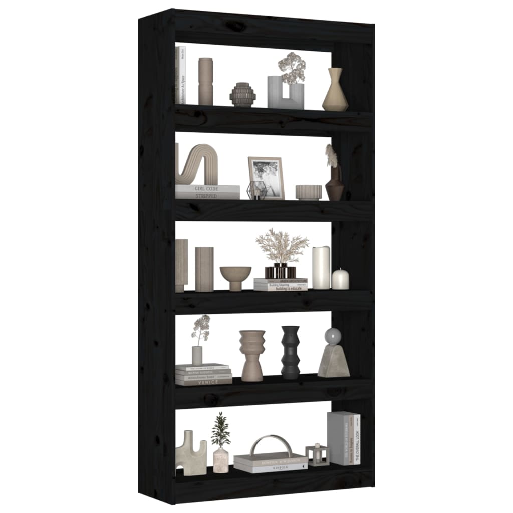 vidaXL Bibliotecă/Separator cameră negru 80x30x167,4 cm lemn masiv pin vidaXL Bibliotecă/Separator cameră negru 80x30x167,4 cm lemn masiv pin