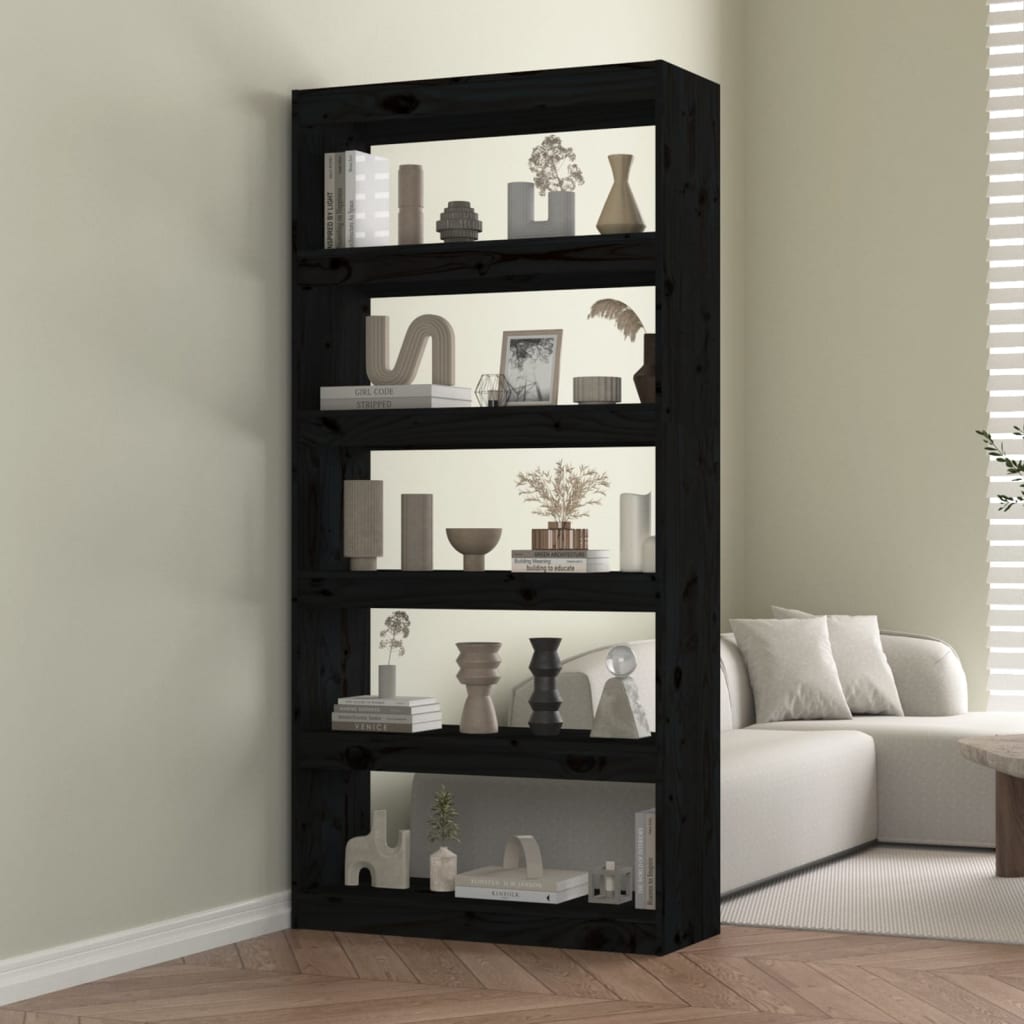 vidaXL Bibliotecă/Separator cameră negru 80x30x167,4 cm lemn masiv pin vidaXL Bibliotecă/Separator cameră negru 80x30x167,4 cm lemn masiv pin
