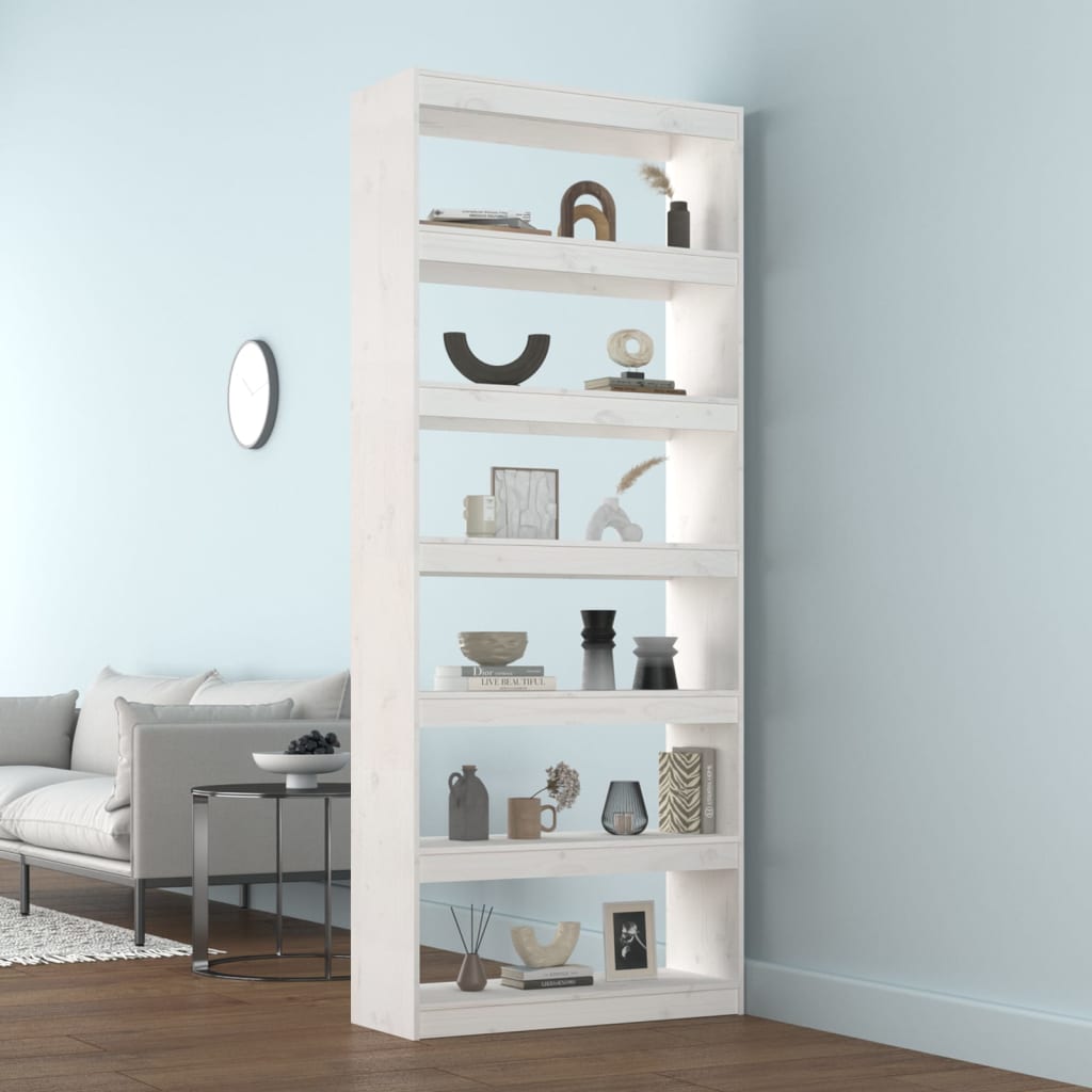 vidaXL Bibliotecă/Separator cameră, alb, 80x30x199,5 cm lemn masiv pin vidaXL Bibliotecă/Separator cameră, alb, 80x30x199,5 cm lemn masiv pin