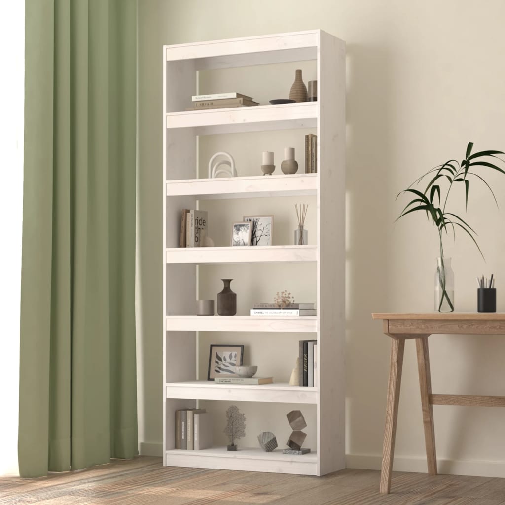vidaXL Bibliotecă/Separator cameră, alb, 80x30x199,5 cm lemn masiv pin vidaXL Bibliotecă/Separator cameră, alb, 80x30x199,5 cm lemn masiv pin