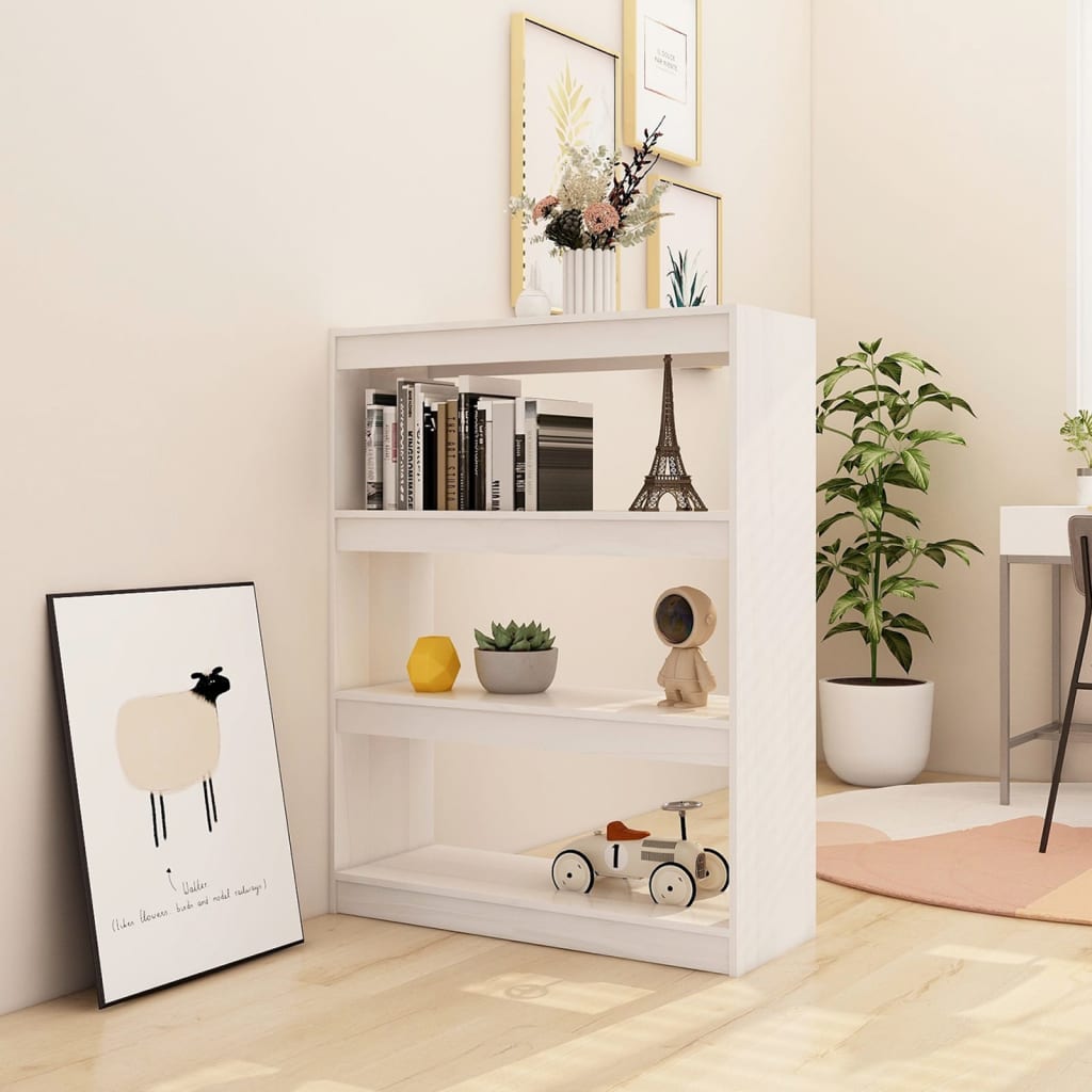 vidaXL Bibliotecă/Separator cameră, alb, 100x30x103 cm, lemn masiv pin vidaXL Bibliotecă/Separator cameră, alb, 100x30x103 cm, lemn masiv pin