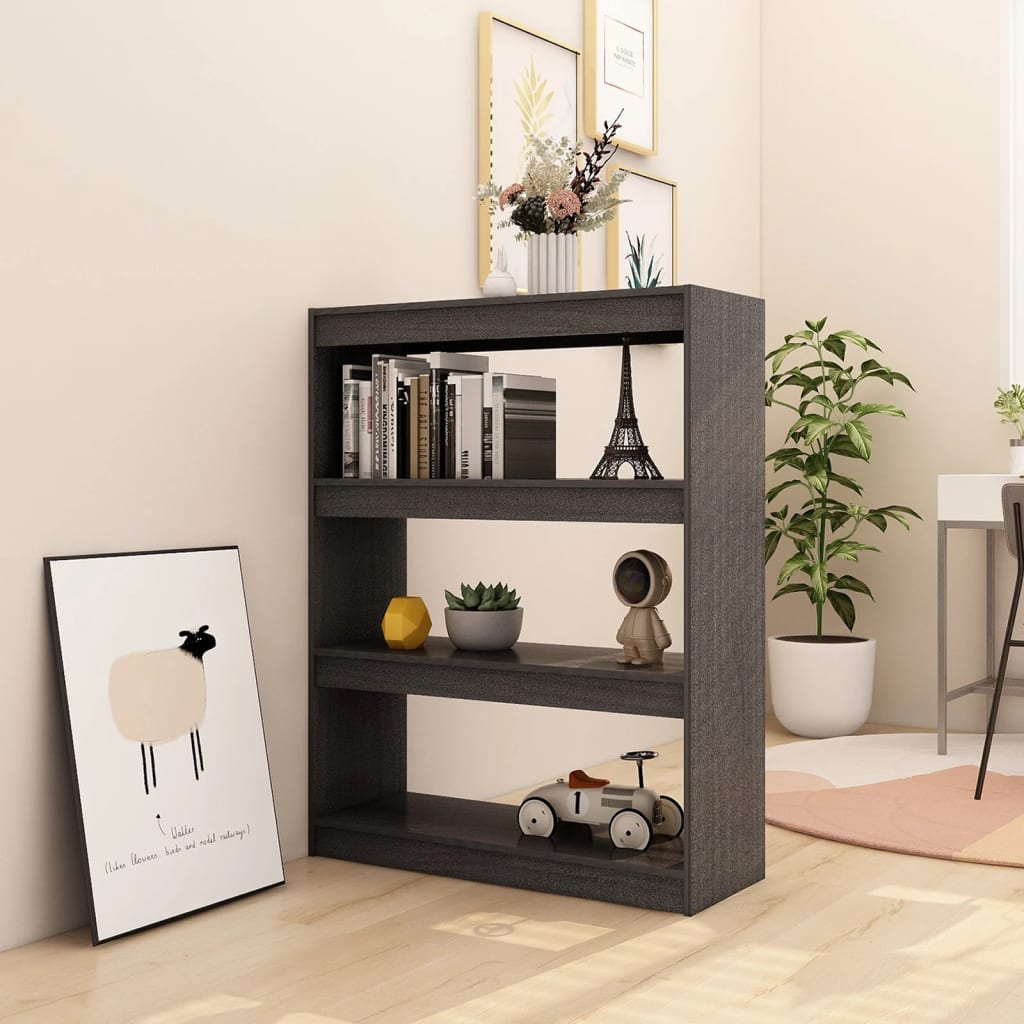 vidaXL Bibliotecă/Separator cameră, gri, 100x30x103 cm, lemn masiv pin vidaXL Bibliotecă/Separator cameră, gri, 100x30x103 cm, lemn masiv pin