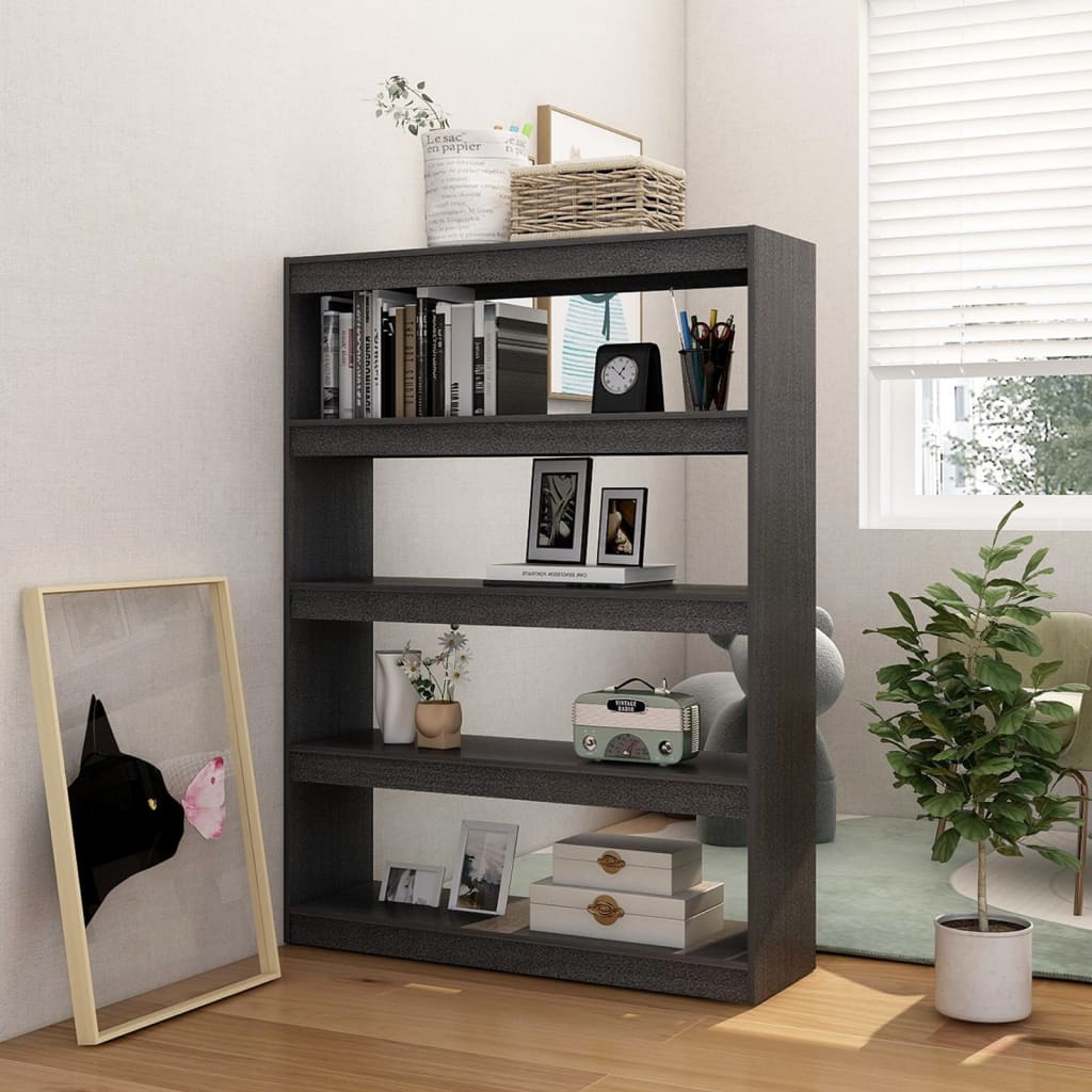vidaXL Bibliotecă/Separator cameră gri 100x30x135,5 cm lemn masiv pin vidaXL Bibliotecă/Separator cameră gri 100x30x135,5 cm lemn masiv pin