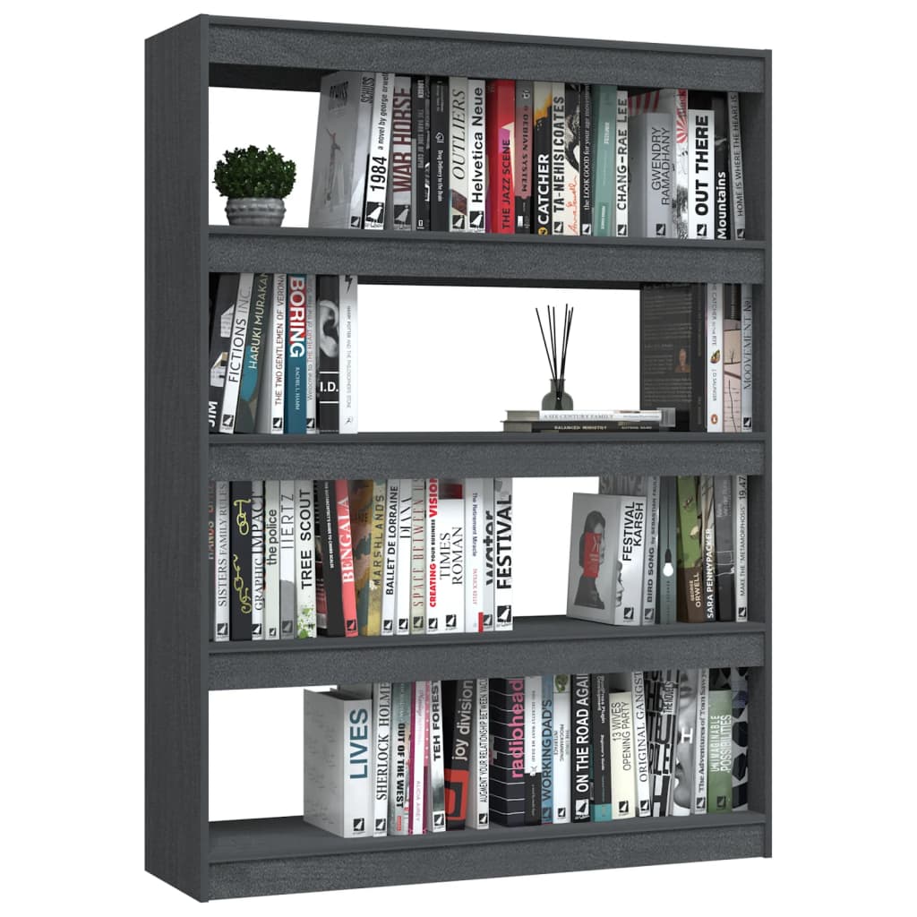 vidaXL Bibliotecă/Separator cameră gri 100x30x135,5 cm lemn masiv pin vidaXL Bibliotecă/Separator cameră gri 100x30x135,5 cm lemn masiv pin