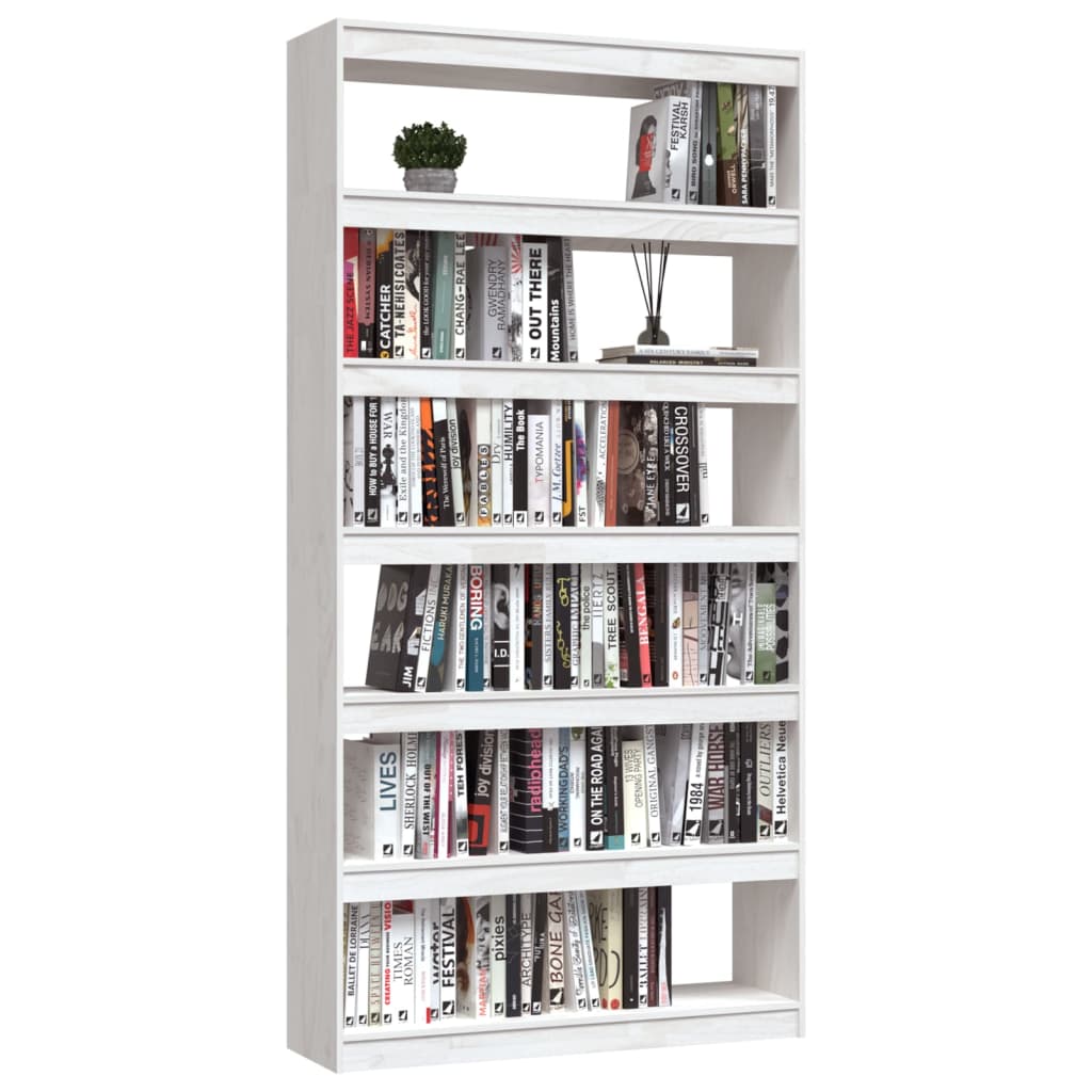 vidaXL Bibliotecă/Separator cameră, alb, 100x30x200 cm, lemn masiv pin vidaXL Bibliotecă/Separator cameră, alb, 100x30x200 cm, lemn masiv pin