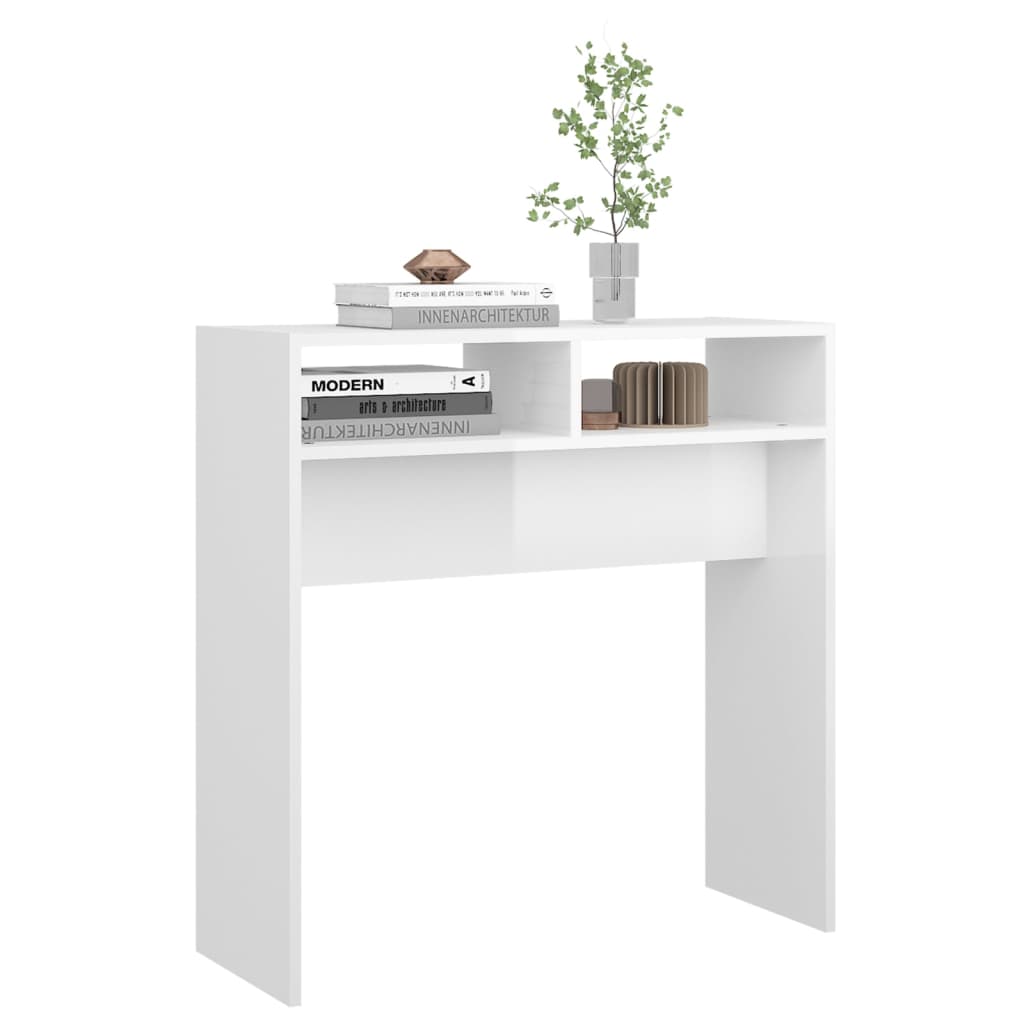 vidaXL Masă consolă, alb extralucios, 78x30x80 cm, lemn prelucrat vidaXL Masă consolă, alb extralucios, 78x30x80 cm, lemn prelucrat