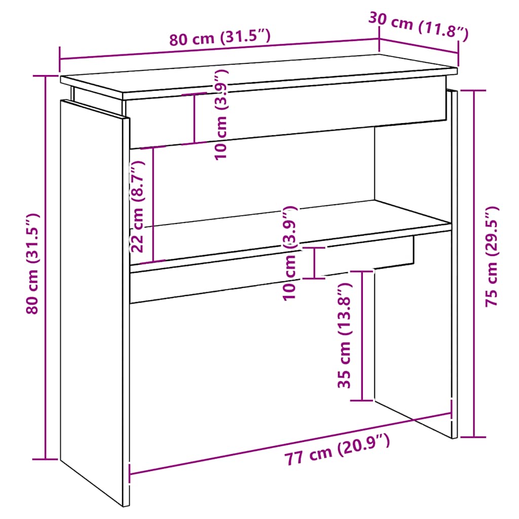vidaXL Masă consolă, gri beton, 80x30x80 cm, lemn prelucrat