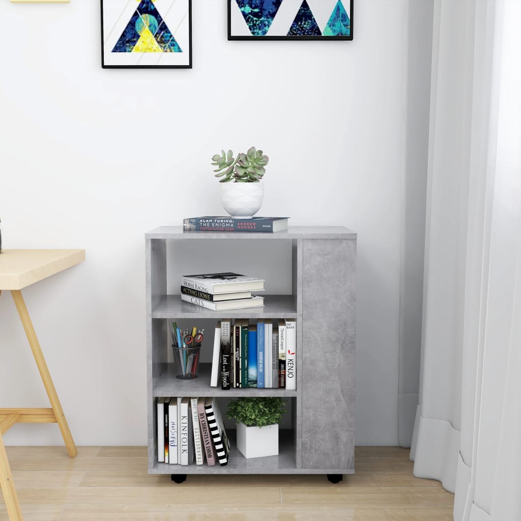 vidaXL Dulap cu roți, gri beton, 60x35x75 cm, lemn prelucrat