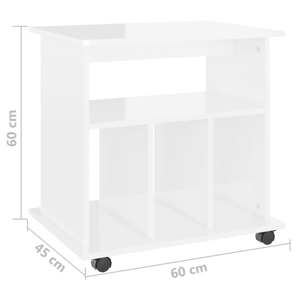 vidaXL Dulap cu roți, alb extralucios, 60x45x60 cm, PAL