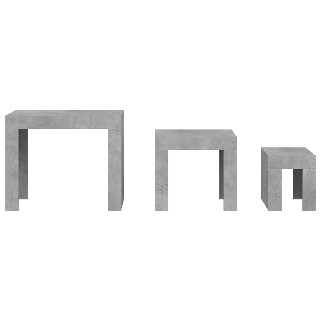 vidaXL Măsuțe de cafea suprapuse, 3 buc., gri beton, lemn prelucrat