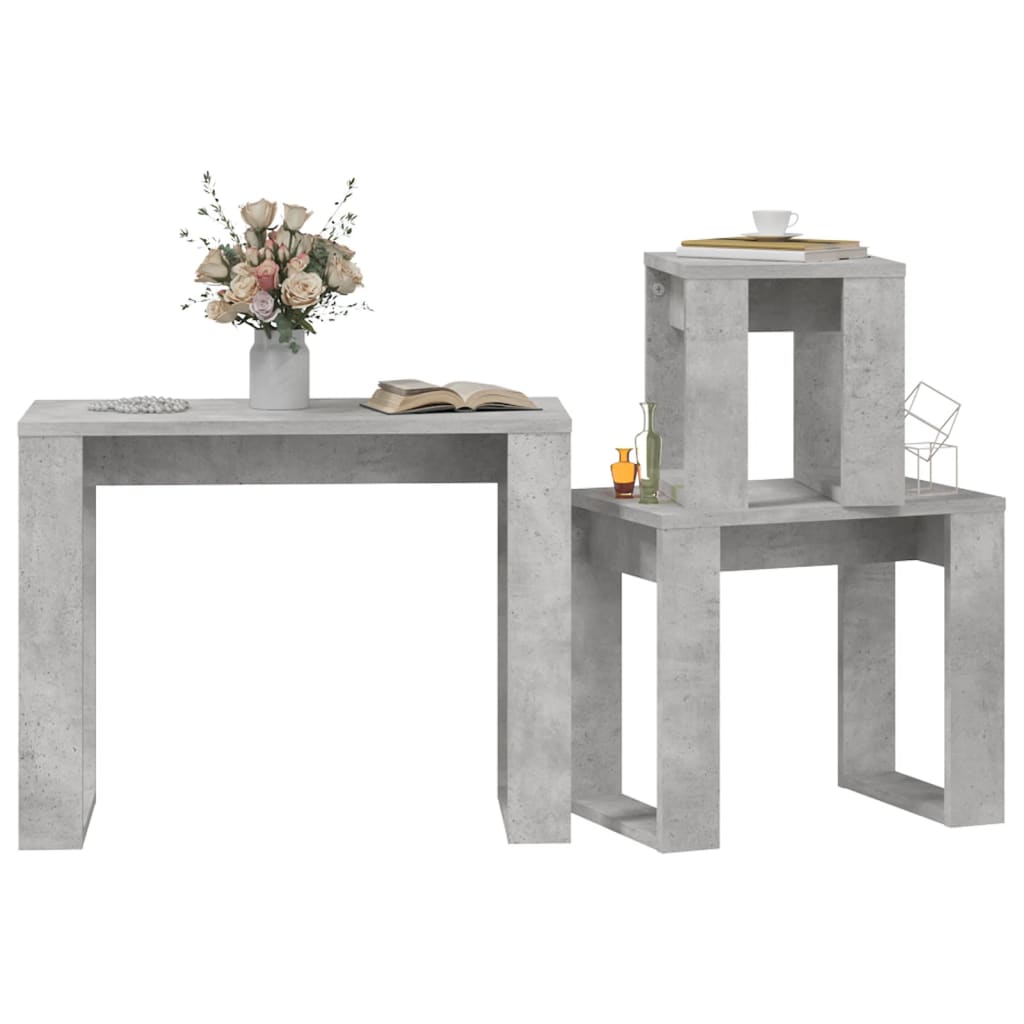 vidaXL Mese suprapuse, 3 buc., gri beton, lemn compozit