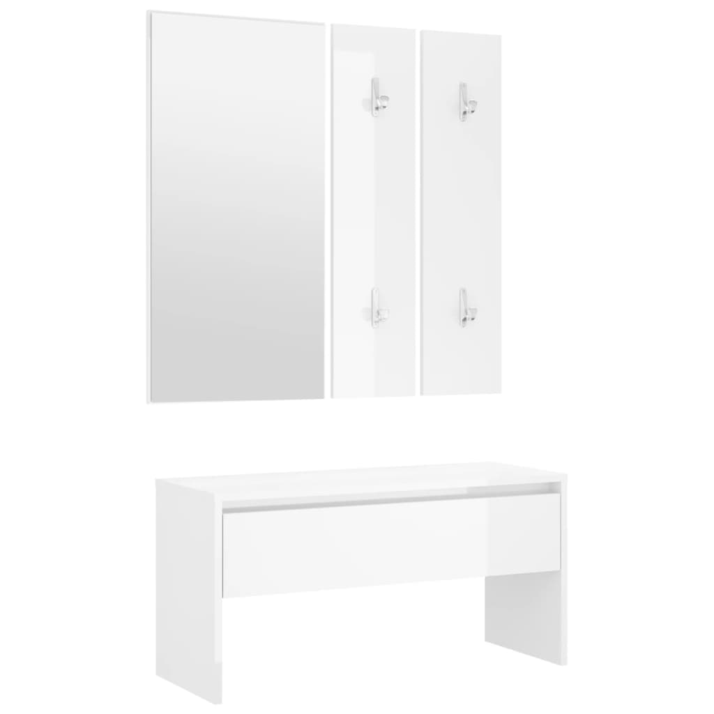 vidaXL Set de mobilier pentru hol, alb extralucios, lemn prelucrat