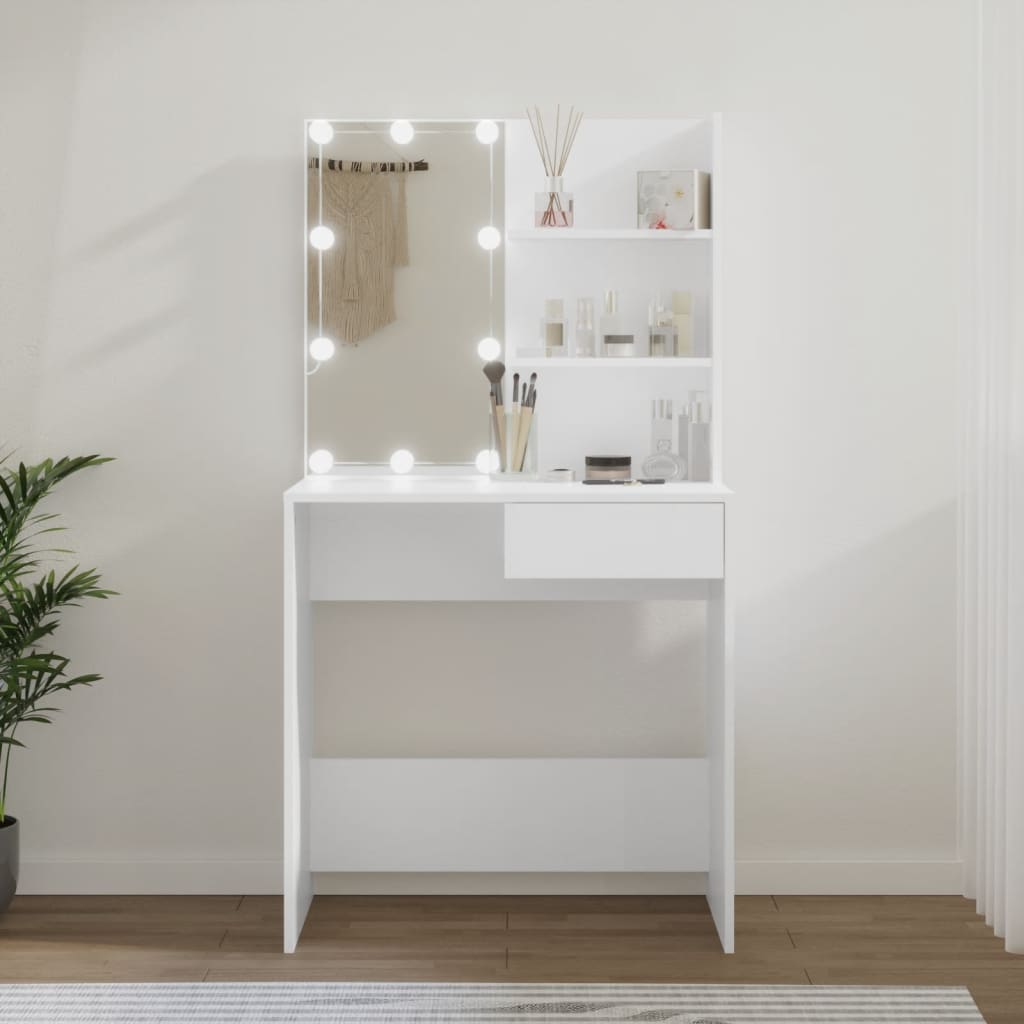 vidaXL Masă de toaletă cu LED, alb, 74,5x40x141 cm vidaXL Masă de toaletă cu LED, alb, 74,5x40x141 cm