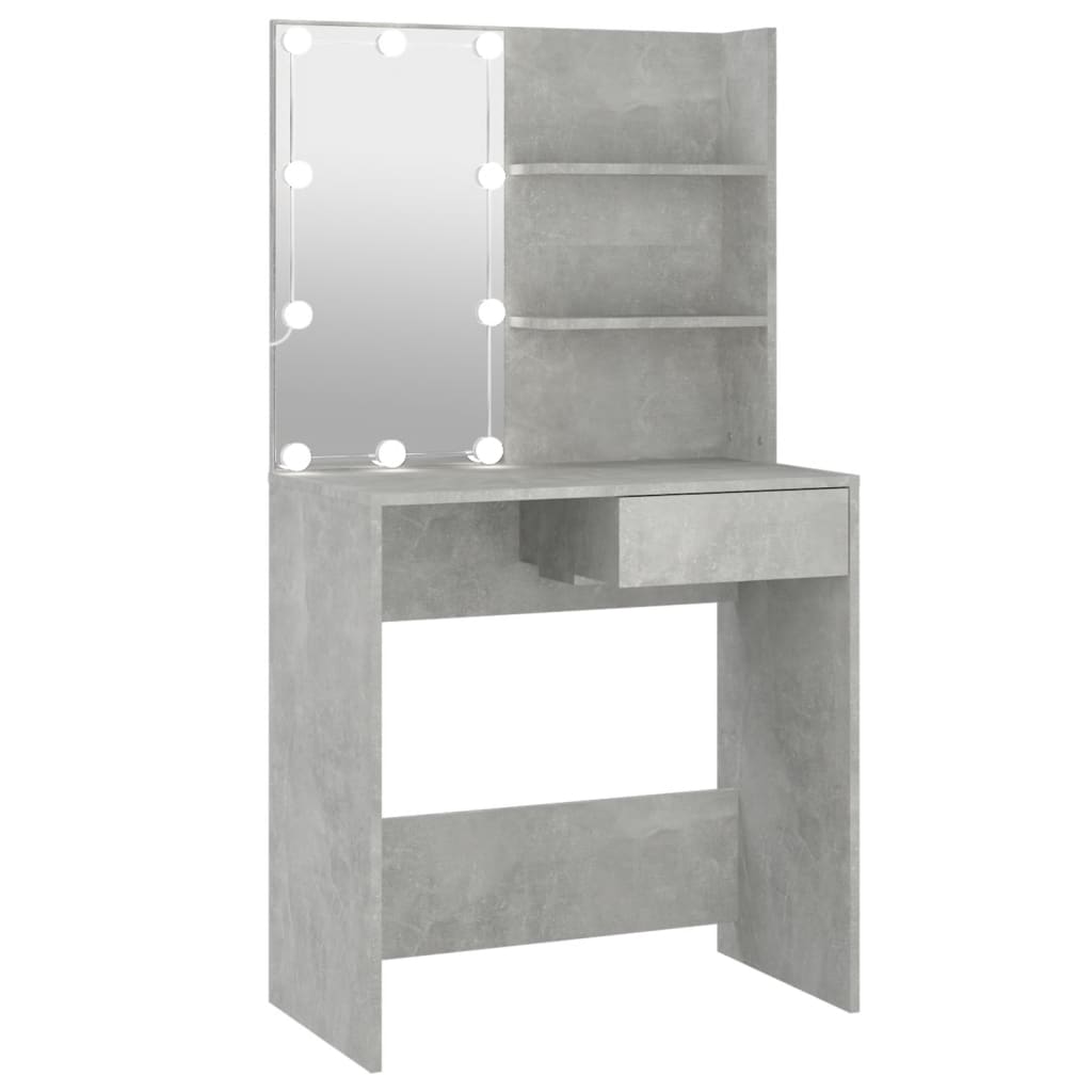 vidaXL Masă de toaletă cu LED, gri beton, 74,5x40x141 cm