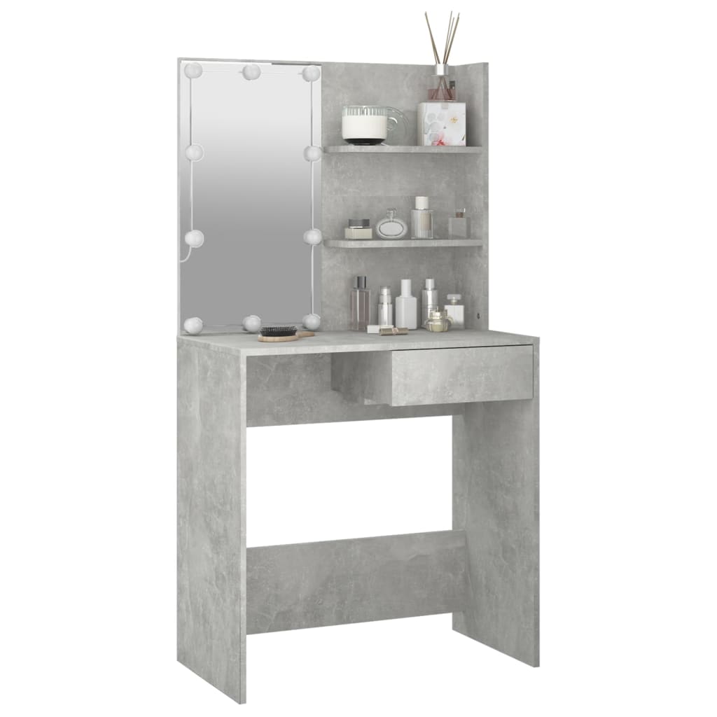 vidaXL Masă de toaletă cu LED, gri beton, 74,5x40x141 cm