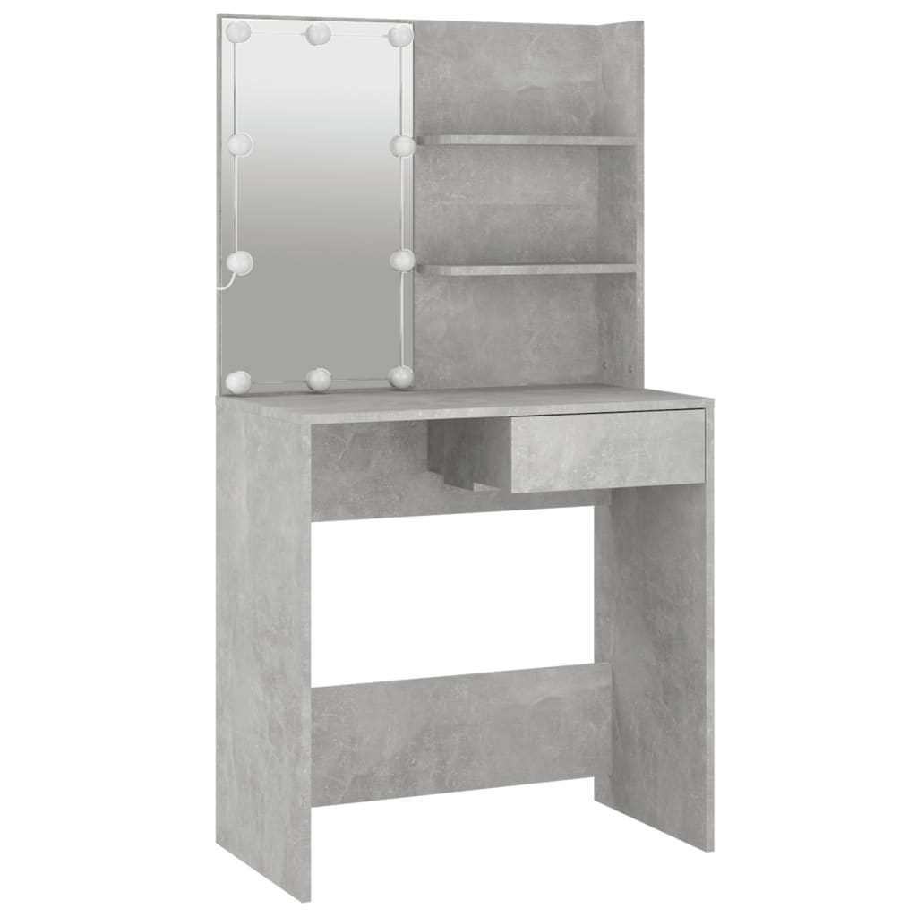 vidaXL Masă de toaletă cu LED, gri beton, 74,5x40x141 cm
