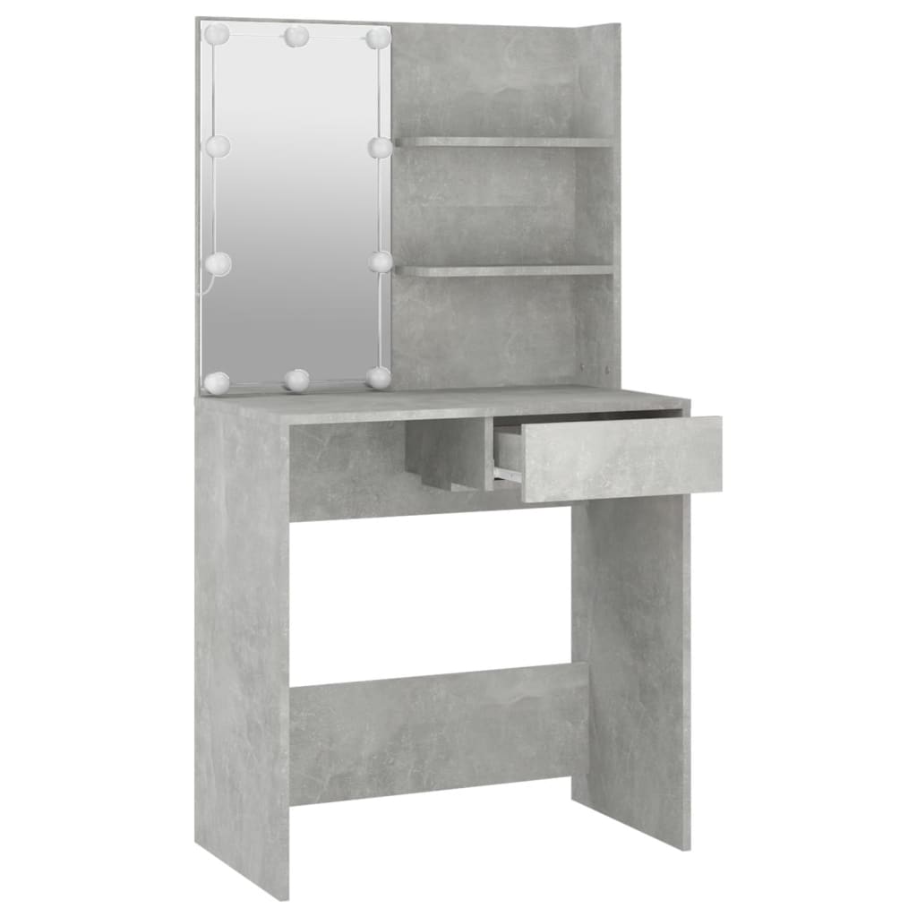 vidaXL Masă de toaletă cu LED, gri beton, 74,5x40x141 cm