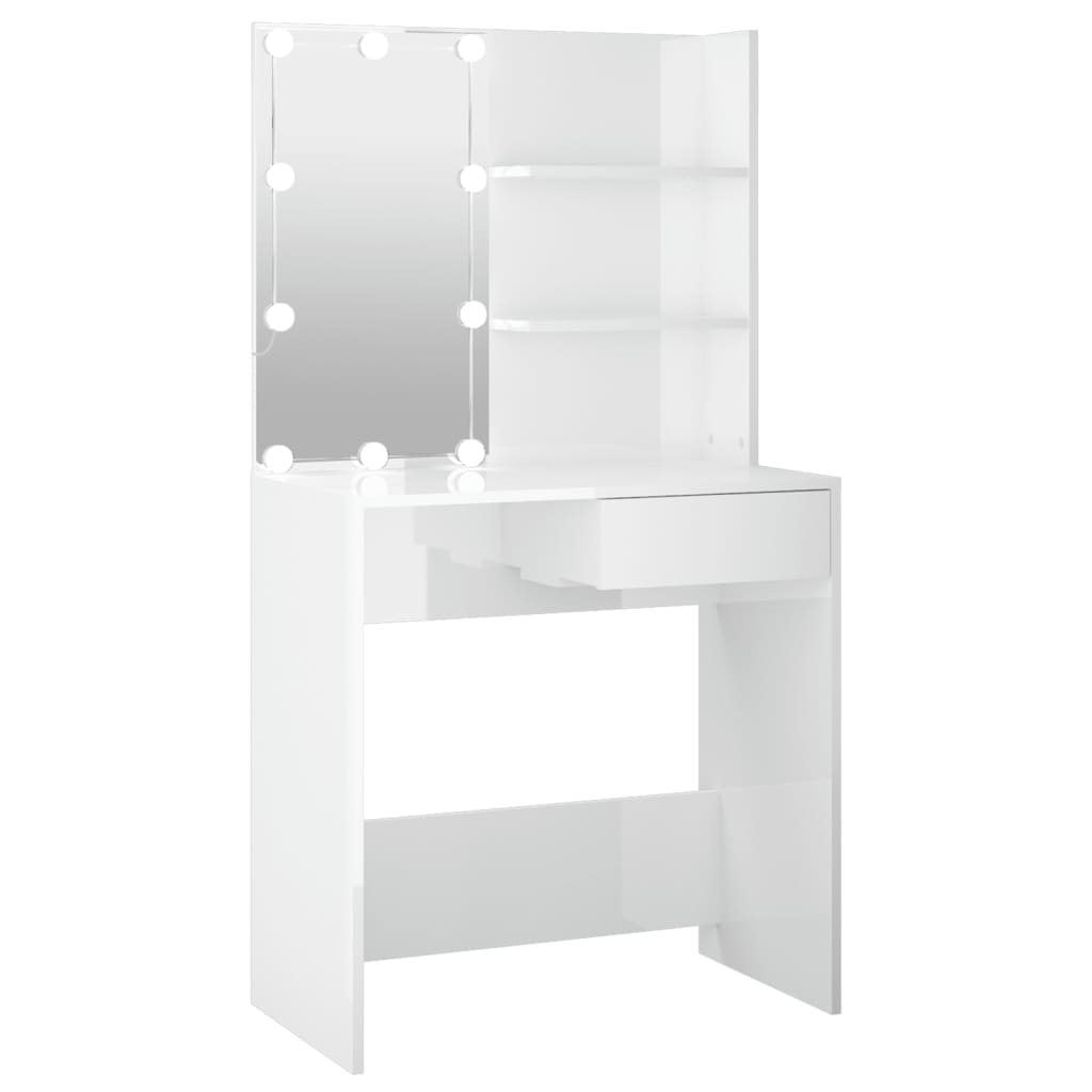 vidaXL Masă de toaletă cu LED, alb extralucios, 74,5x40x141 cm vidaXL Masă de toaletă cu LED, alb extralucios, 74,5x40x141 cm