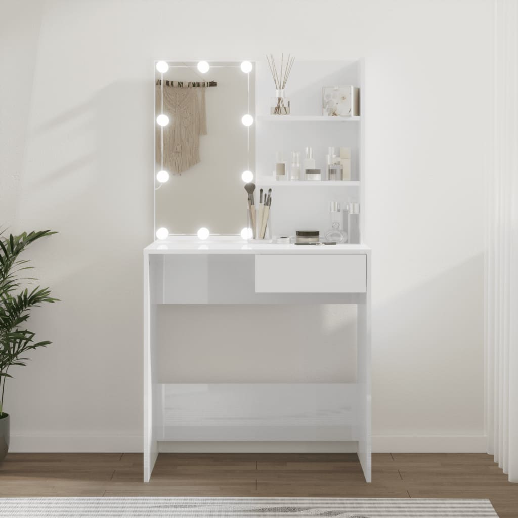 vidaXL Masă de toaletă cu LED, alb extralucios, 74,5x40x141 cm vidaXL Masă de toaletă cu LED, alb extralucios, 74,5x40x141 cm