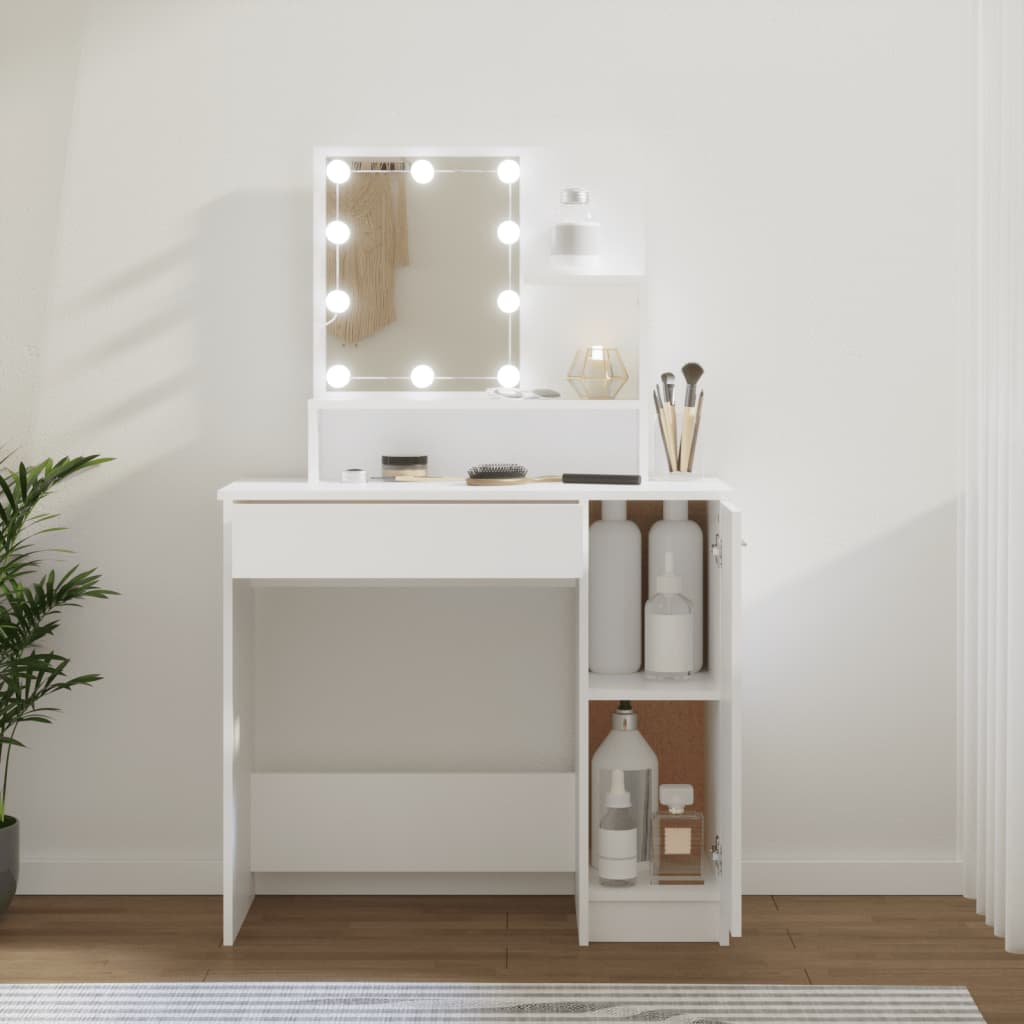 vidaXL Masă de toaletă cu LED, alb, 86,5x35x136 cm vidaXL Masă de toaletă cu LED, alb, 86,5x35x136 cm